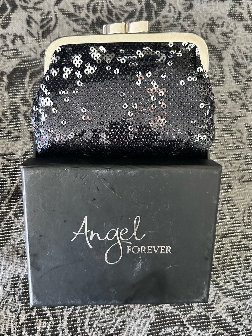 Victoria's Secret Black Sequin Kiss-Lock Coin Purse